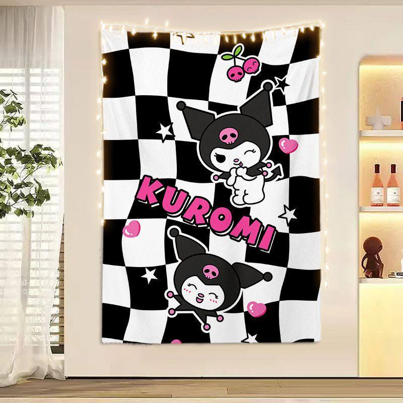 Kuromi Sanrio Cute Cartoon Tapestry Vertical Wall Hanging for Girls Bedroom Dorm Aesthetic Decor