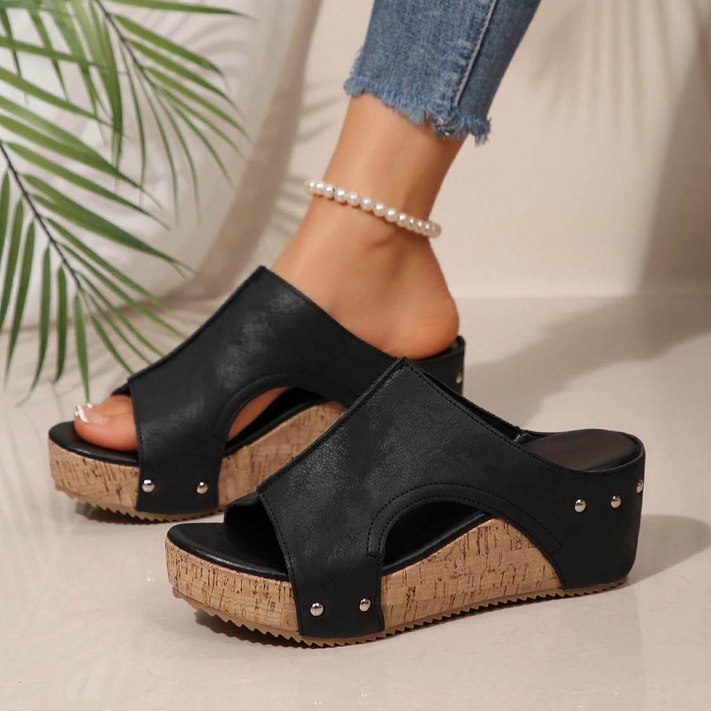 Large size wedge heel cross with sandals women's new wedge heel fish mouth women's shoes