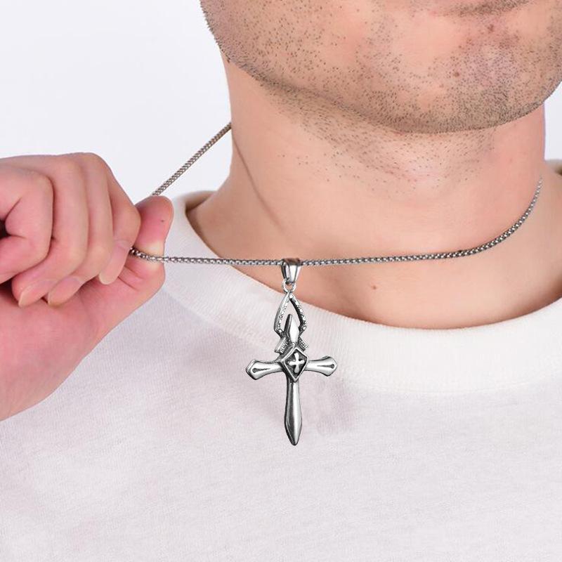 European and American Trendy Men's Simple Necklace Titanium Steel Alloy Military Brand Cross
