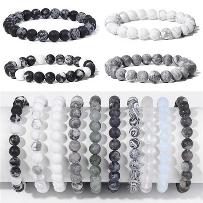 8mm Schwarz Weiß Naturstein Armband Handarbeit Matte Opal Perlen Armbänder Energie Yoga Männlichen Armband für Männer Frauen Schmuck Geschenk