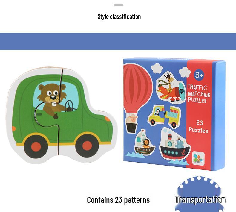 23-Piece Early Education Wooden Puzzle for Kids: Vegetables, Fruits, Animals, Transportation