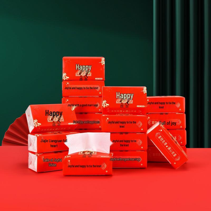 Happy Union Wedding Napkins: Elegant Table Setting & Gift Box Packaging for Banquets and Celebrations