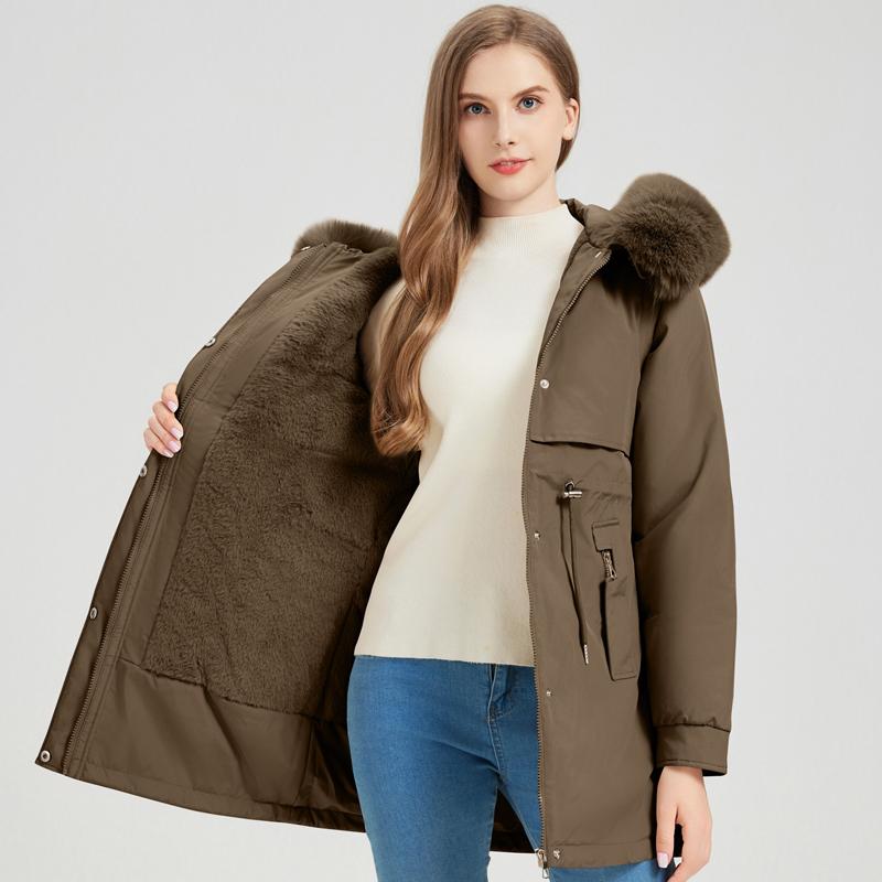 Fashion Winter Coat Female Long Parkas Hooded Faux Fur Collar Detachable Sleeves Loose Thick Warm Women's Jackets