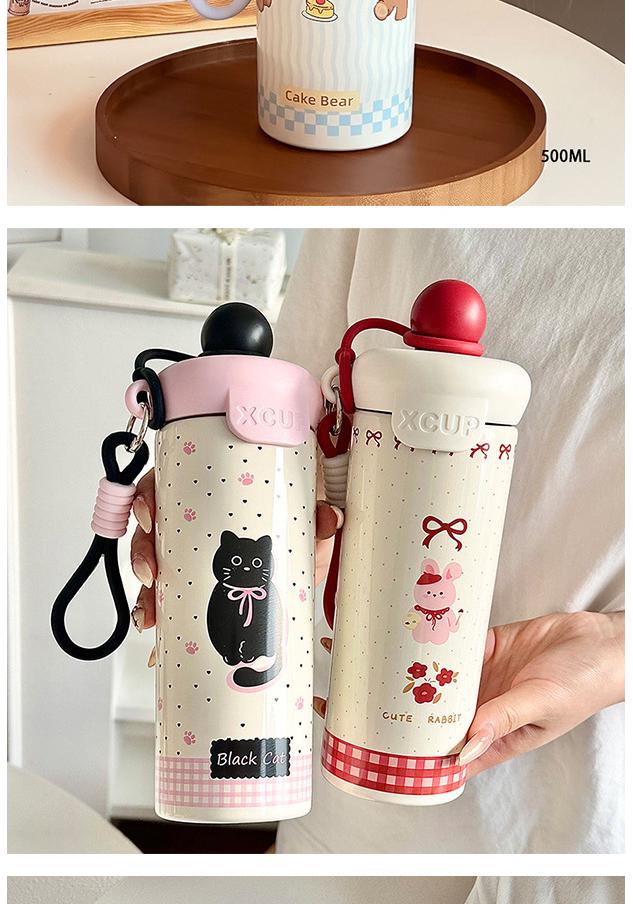 316 Stainless Steel Insulated Water Cup with Floating Ball, Large-Capacity, Portable, Cute Design with Lanyard