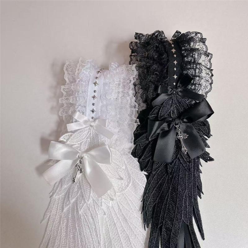 Elegant Lace Trim Headband With Angelic Wing Anime Hairhoop Hair Decoration For Special Occasion Masquerade Headpiece