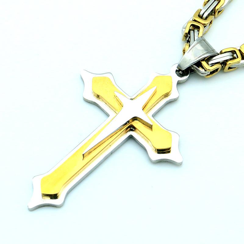 Men's Fashion Jewelry Cool Necklace Byzantine Stainless Steel Cross Pendant Necklace Chain Length
