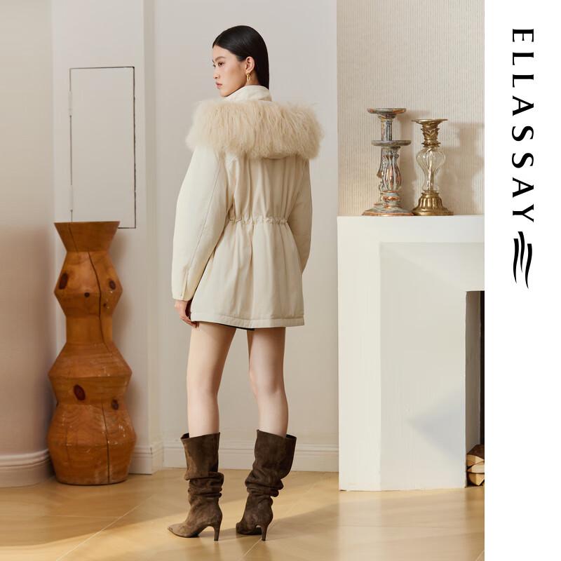 ELLASSAY Women's Porcelain White Loose Fit Drawstring Hooded Down Jacket