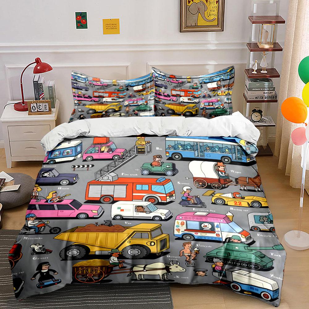 "Vehicle-Themed Decorative Set for Kids" Multiple sizes kid's and adults' bedroom Exquisite 3PC bedding set gift