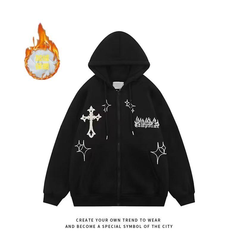 "American Fashion Brand Oversized Embroidered Towel Sports Jacket - Unisex Hooded Cardigan for Spring & Autumn"