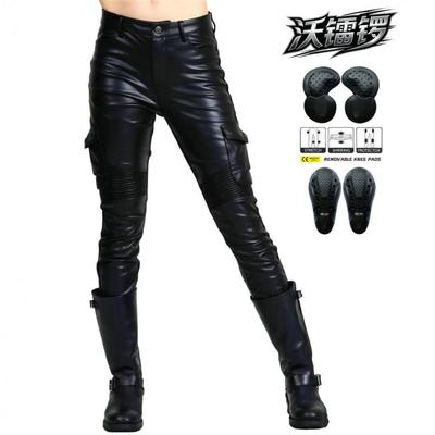 Motorcycle Riding Pants Women PU Leather Protective Gear Windproof Waterproof Crash Resistant Biker Trousers