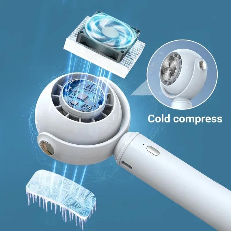 2025 New Semiconductor Cooling Ice Coated Handheld Air Conditioner Fan USB Rechargeable Wireless Electric Hand Ventilador