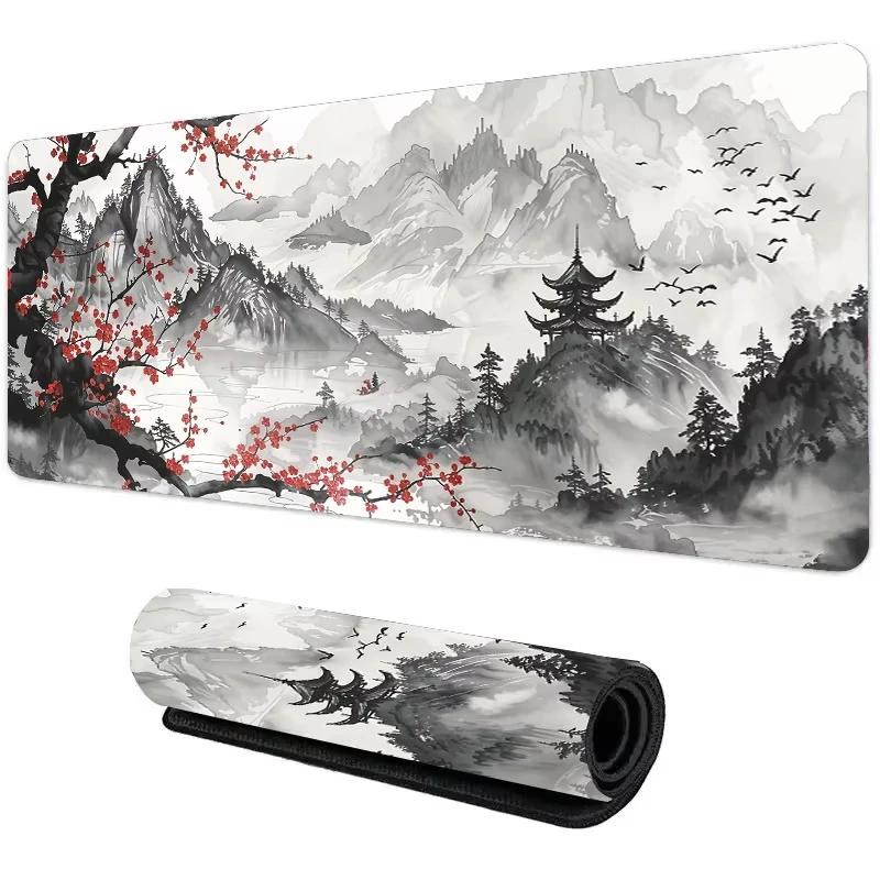 Chinese Purple Fantasy Mountain Tree Desk Mat NonSlip Large Gaming Mouse Pad Waterproof Keyboard Pad for Home Office Decor