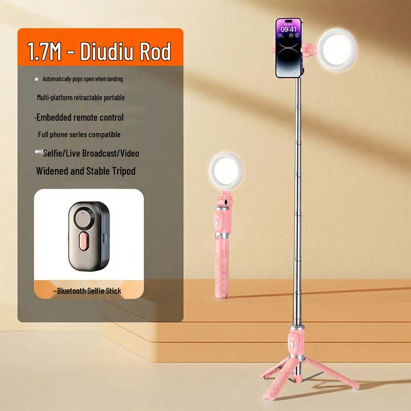 Portable Selfie Stick with Floor Tripod & Remote Control for Mobile Photography & Live Broadcast