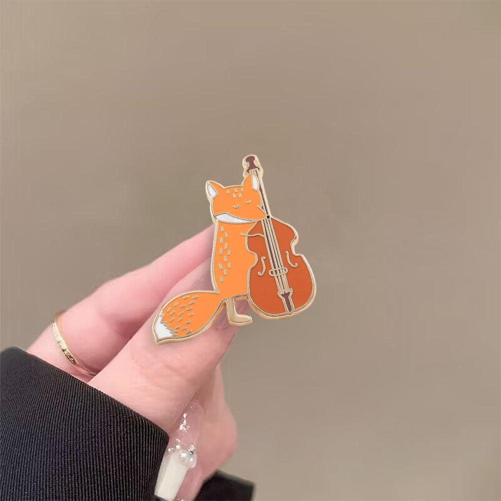 Adorable Fox Cello Brooch - Kawaii Musician-Themed Accessory