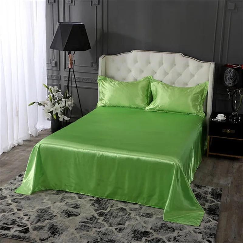 3Pcs Luxury Satin Silk Flat Bed Sheet Set Single Queen Size King Size Bedspread Cover Linen Sheets Double Full Double Sexy