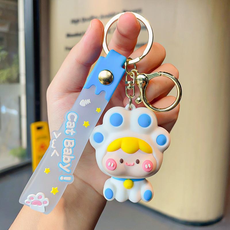 

Paw Cat Fun Keychain Soft Silicone Cute Decor For Backpacks Keys And Blue Paw