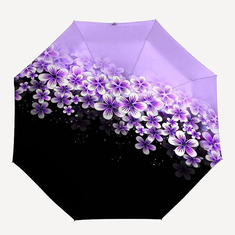 1pc Purple Floral Pattern Umbrella with Plastic Handle,Suitable for All Seasons Umbrellaptys26079