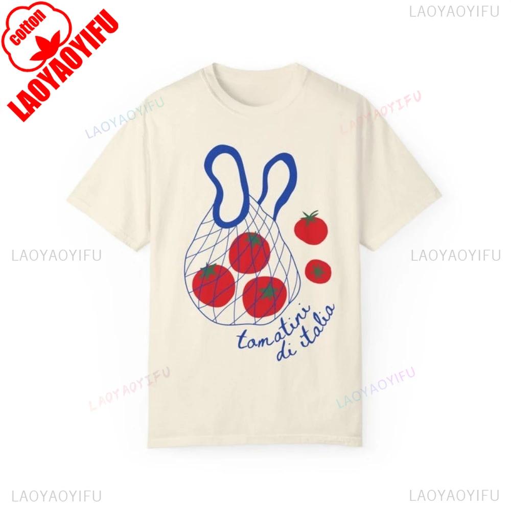 

Italian Tomato Shirt Retro Farmers Market Cotton Tshirt Pomodoro Graphic Tee Summer Spain Tomato Girl Summer Aesthetic Tops 4XL