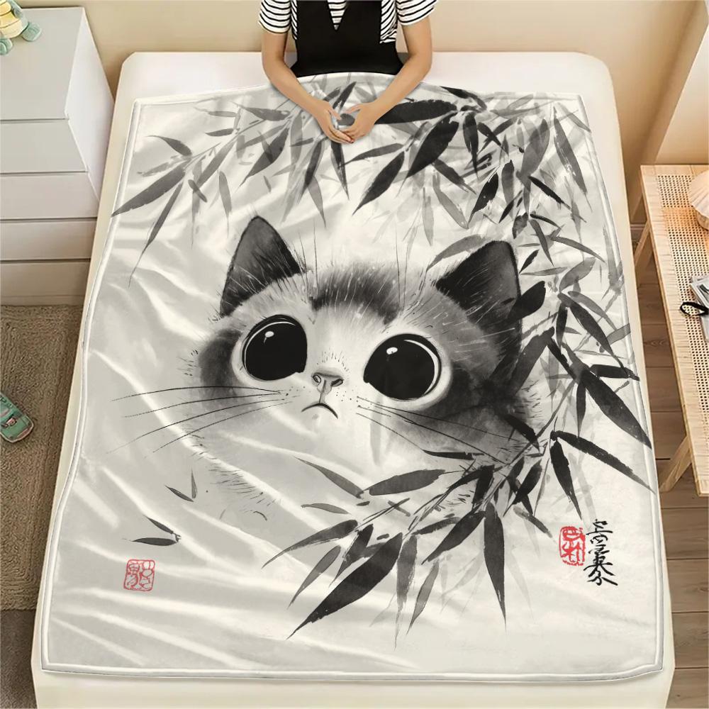 Ink Wash Cats  Print Flannel Blanket, High quality Comfortable for All Seasons, Home Decor, Warmth and Comfort