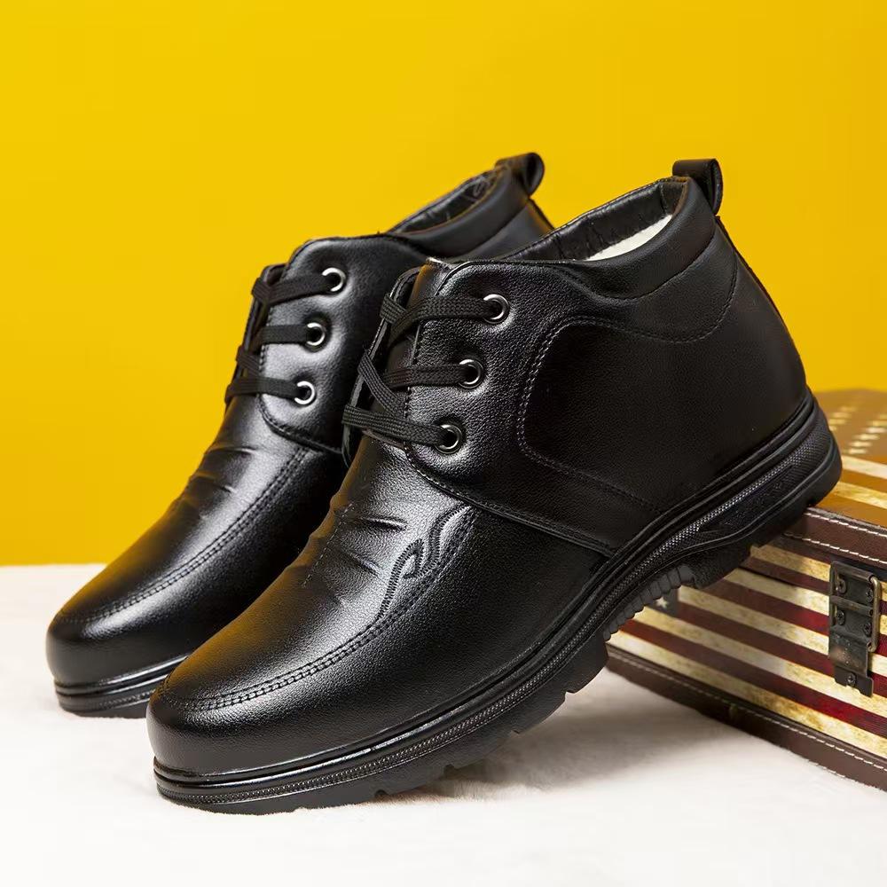 Nový zimní styl Pánské boty z pravé kůže, vlny a bavlny, vysoké, teplé, plus sametové sněhule, pohodlné ležérní boty