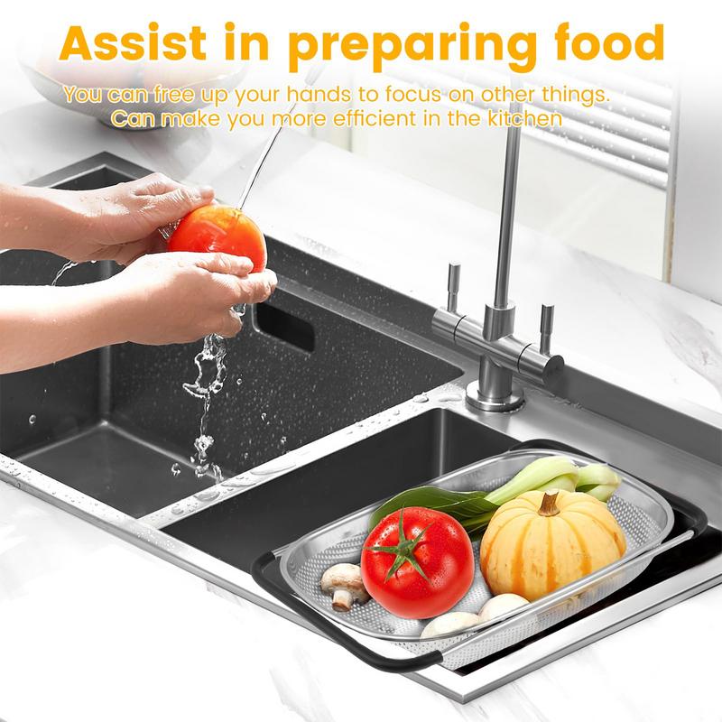 Drainer For Food Sink Colander With Handle Stainless Steel Colander Fine Mesh Sink Colander Large Colander Strainer Basket For