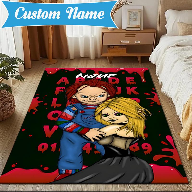 Custom Name Chucky's Bloody Tale Rug for Living Room, Game Rooms, Office, Bedroom, Floor Mat Playful Design, fan gifts Christmas decor