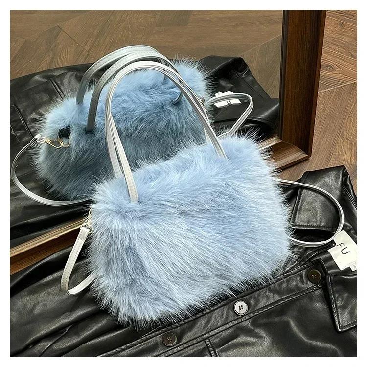 Genți de umăr pătrate din blană rafinată iarnă stil nou frumos stil proaspăt fierbinte fată genți calde casual super cool