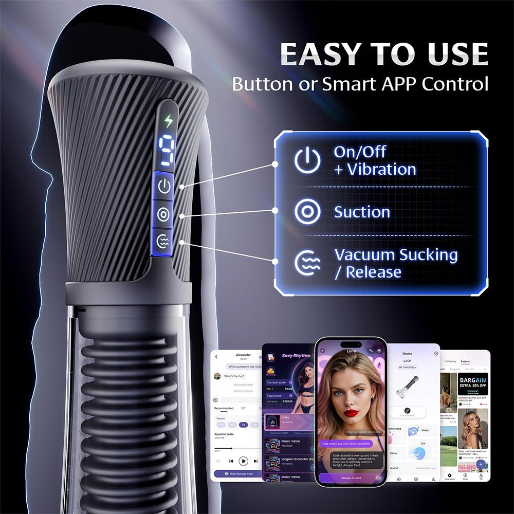 Smart AI App Control Automatic Sucking Male Masturbator Pussy Pleasure Penis Pump Vibrating Spring Power Suction Sex Machine