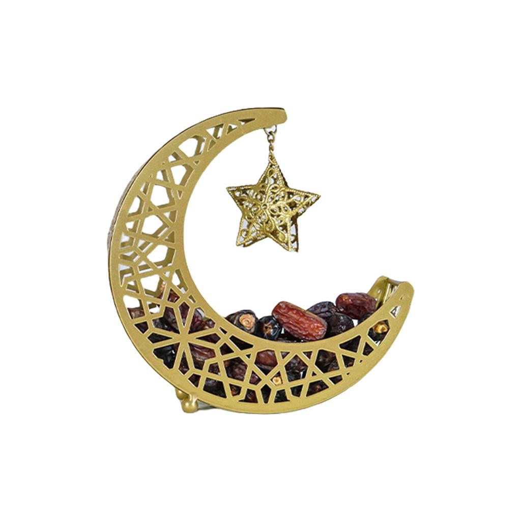 Hollow Moon Iron Tray for Eid Mubarak Dessert and Pastry Serving Platter Cake Storage Organizer Muslims Home Decoration