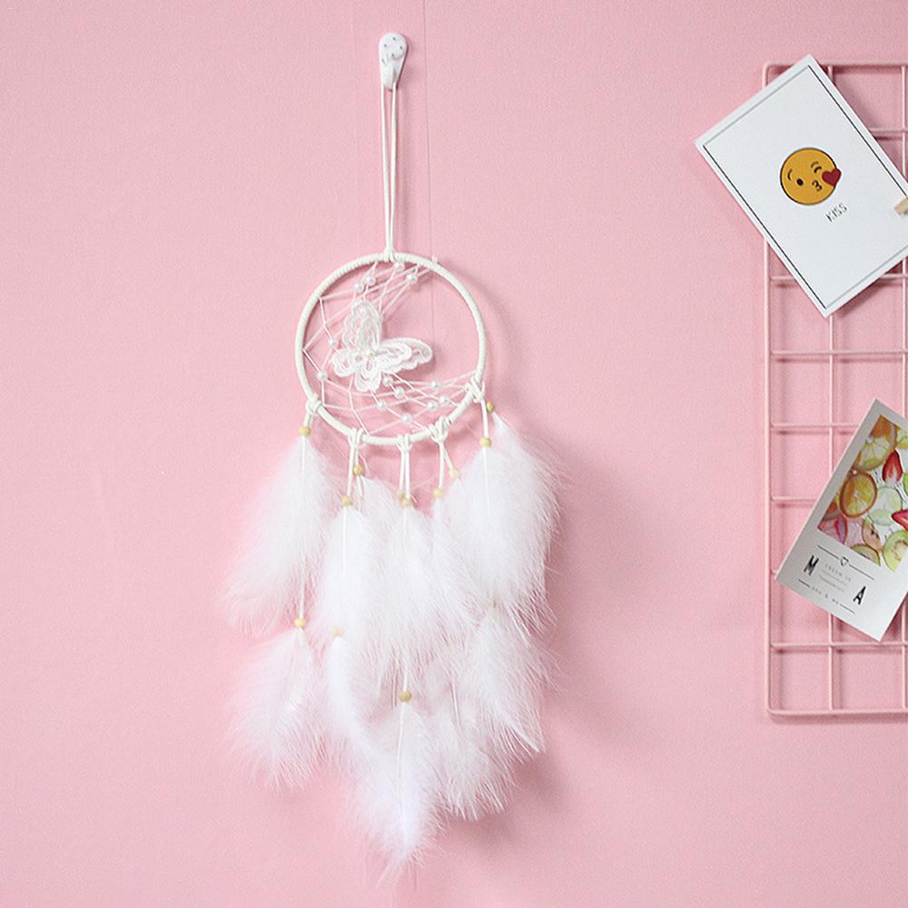 Girl Heart Dream Catcher National Feather Ornaments Lace Ribbons Feathers Wrapped Lights Girls Room Decor Dreamcatcher