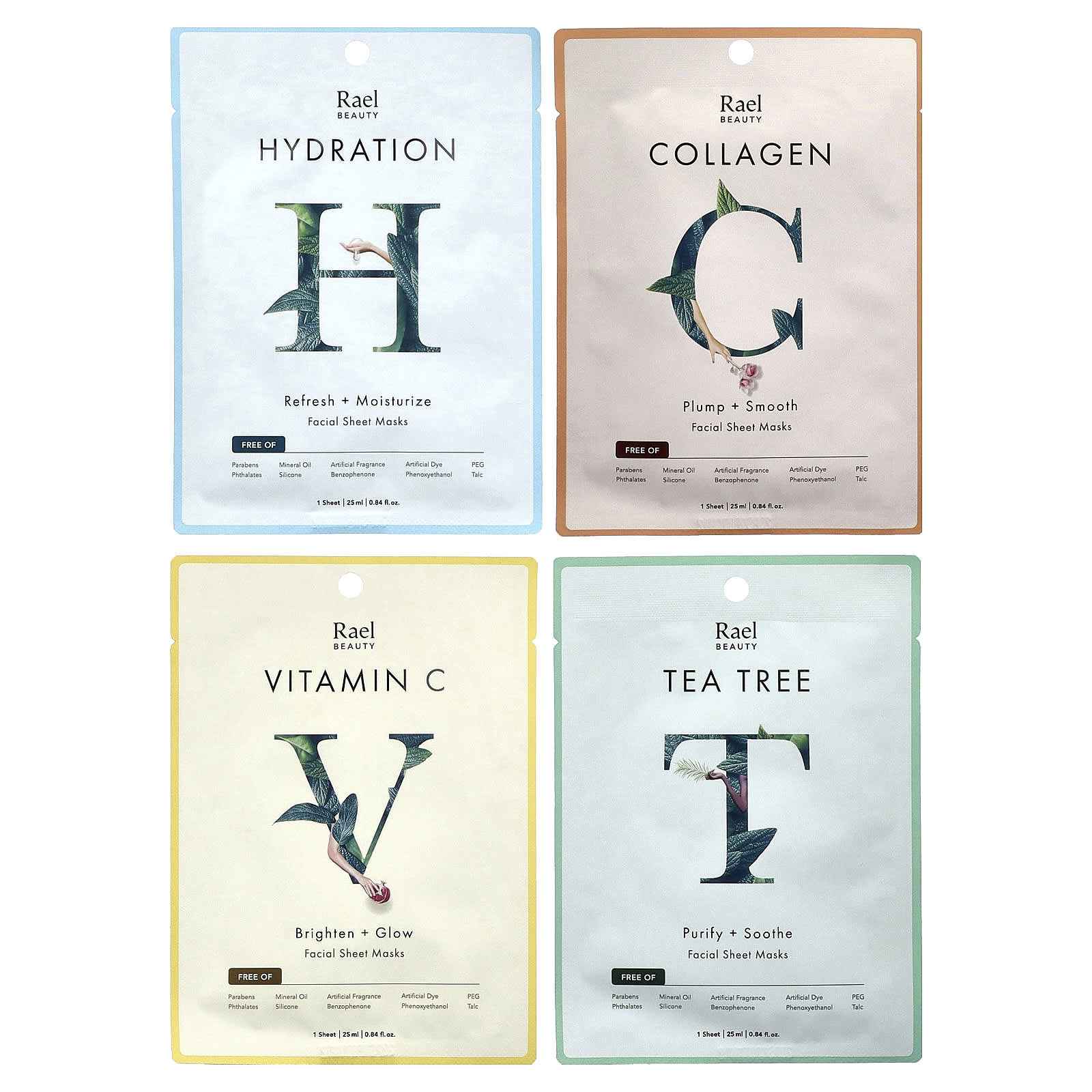 

Rael Набор косметических масок для лица Cycle Sync, 4 листа, 25 мл (0,84 жидких унции) Каждый