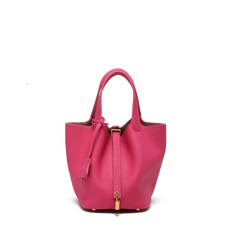 Women's High-Quality Genuine Leather Bucket Bag - Exquisite Cowhide Handbag