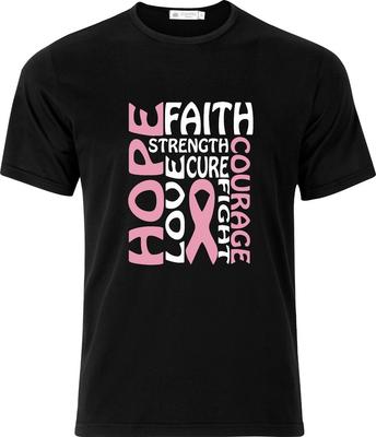 Breast Cancer Awareness Full Colour D.T.F Black Cotton T Shirt