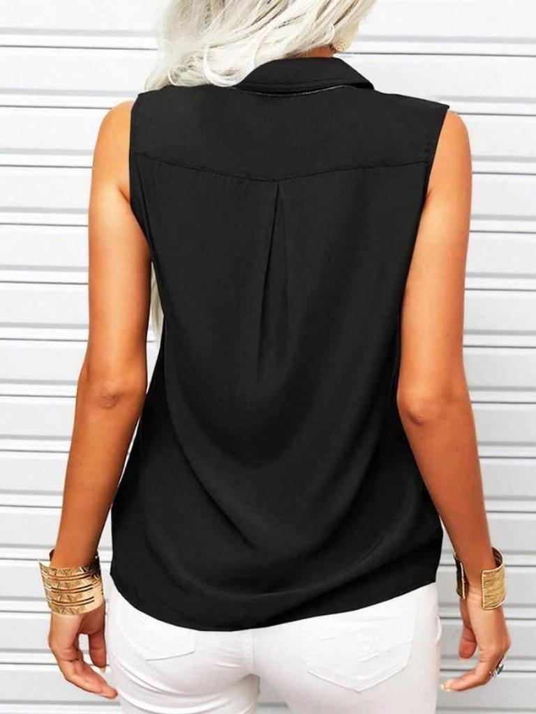 Women's Sleeveless Lapel Tank Blouse Solid Button Front Summer Shirt for Office and Casual