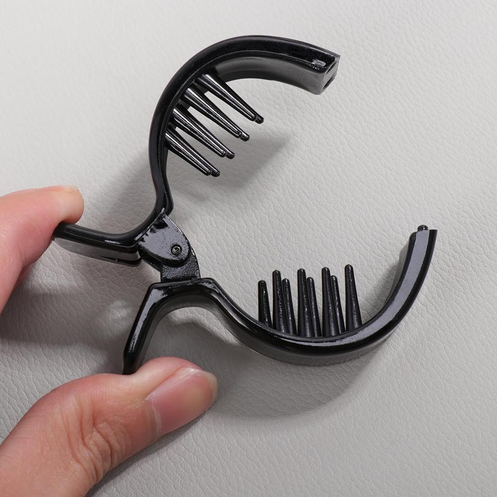 2Pcs Black Round Inner Toothed Hair Clip Fish Tail Clip Ponytail Holder Strong Tension Hair Claw for Secure Styling and Everyday Use