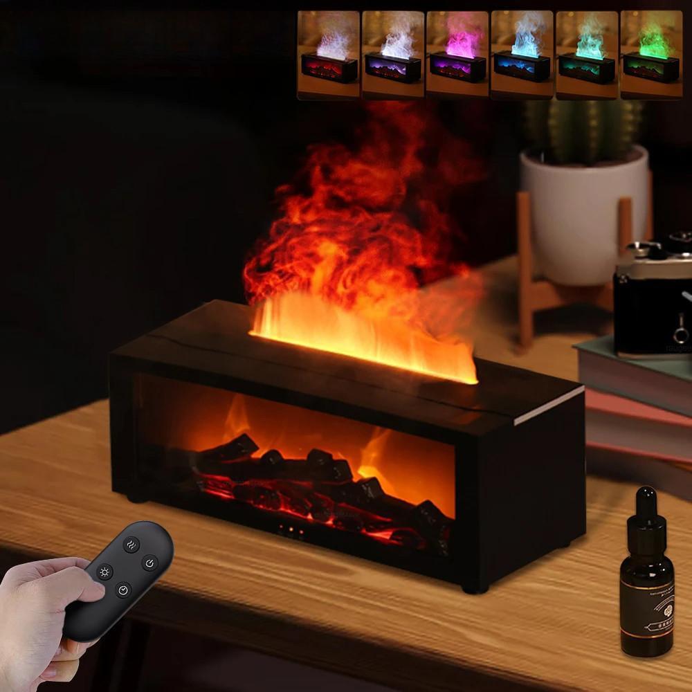 Přenosný krbový aroma zvlhčovač 7 barev plamene světlo zvlhčovač vzduchu domácí pokoj difuzér esenciálních olejů