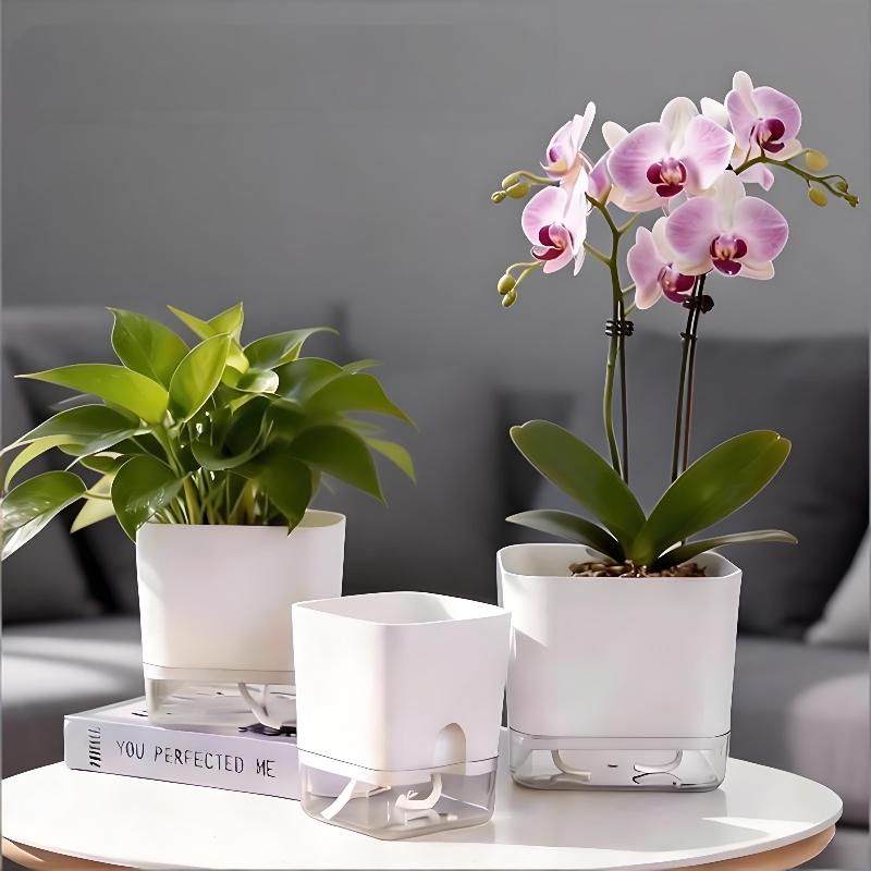 Self Watering Square Flower Pot with Removable Water Reservoir for Indoor Home and Outdoor Balcony Gardening
