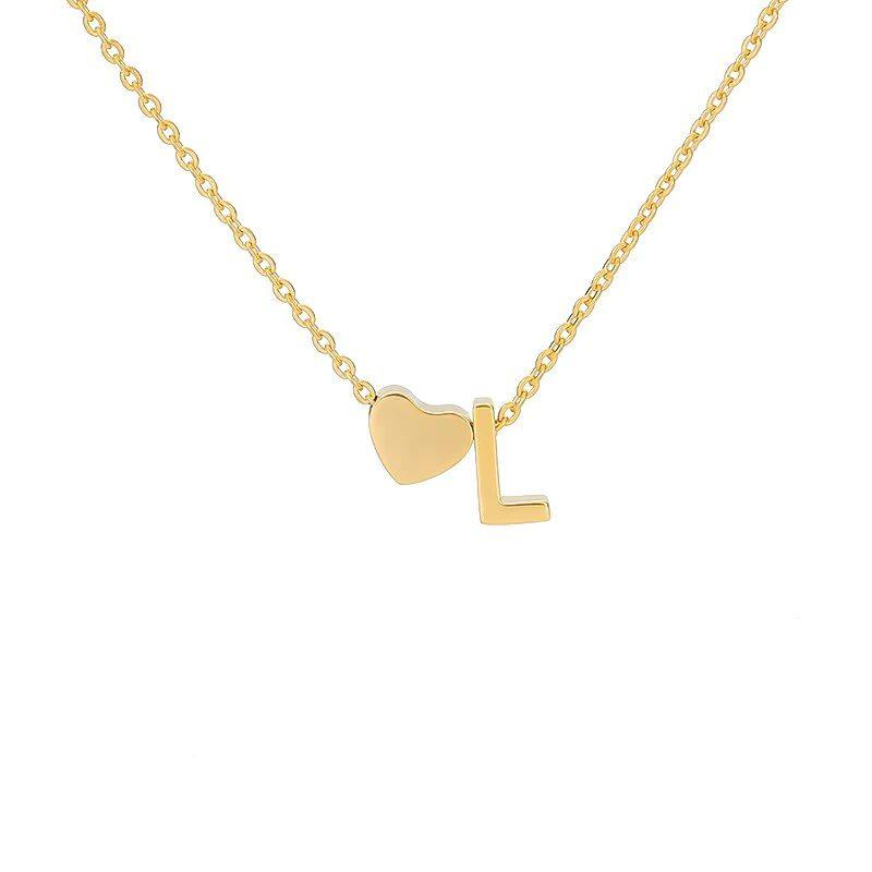 Stainless Steel Gold Heart & Alphabet Bead Necklace A-Z