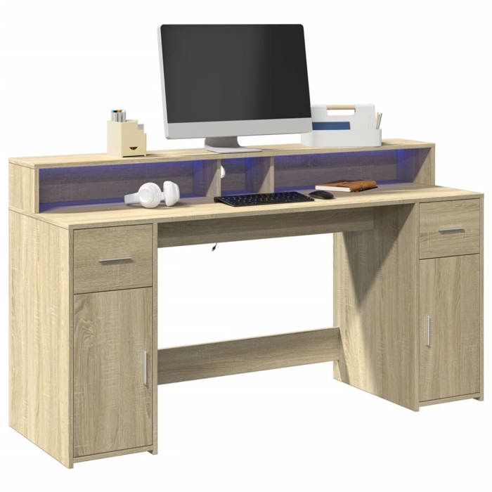 VidaXL Desk with LED Lights Sonoma Oak Engineered Wood, Work Desk, Study Desk, Home Office Desk, Desk 3309431