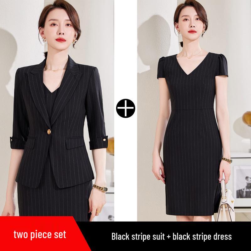 Women's White Striped Seven-Sleeve Suit Jacket - Professional Spring/Summer Fashion