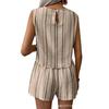 Women's Sleeveless Striped Tank Top and Shorts Set In Beige with Black Stripes | Casual Summer Two Piece Outfit