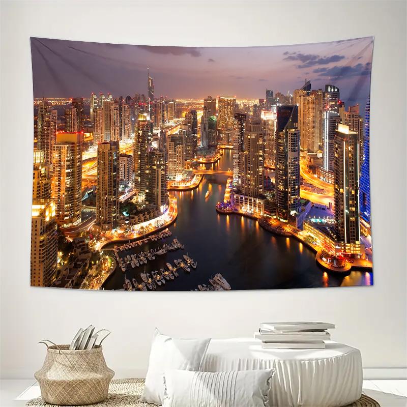 

Дубай Ночной Городской Пейзаж Марина Городской Ландшафт Настенный Гобелен Машинная Стирка Все Сезоны Декор Художественный Принт Современный Дизайн Дом 74x94cm(29x37in)