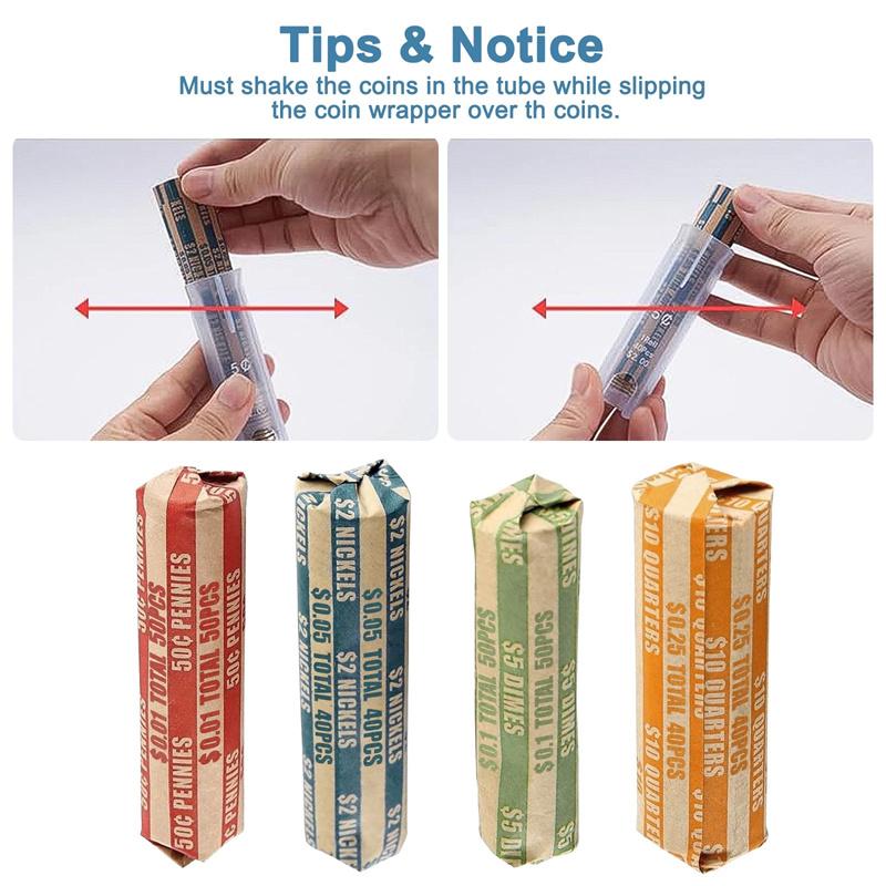 4-In-1 Coin Counter And Sorter Tube Set With Holder,Piggy Bank Penny Nickel Dime Quarter Roll Organizer
