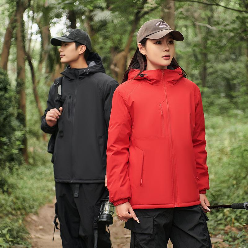 Unisex Fleece-Lined Windbreaker: Thickened, Solid Color Jacket for Couples - Winter Outdoor Warmth