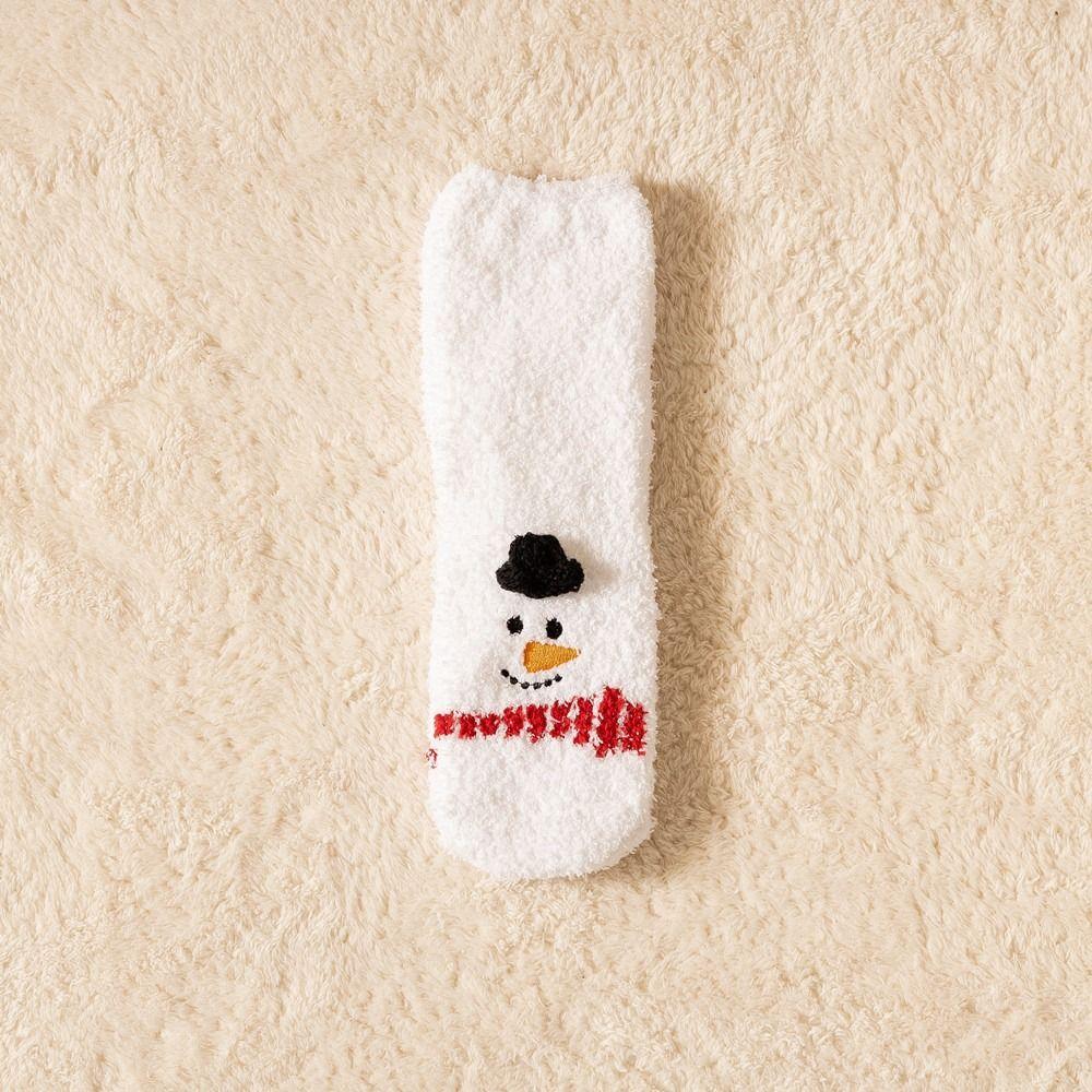 Cartoon Floor Sleep Socks Snowman Winter Red Green Elk Coral Velvet Socks Middle Tube Socks Women Hosiery Christmas Socks