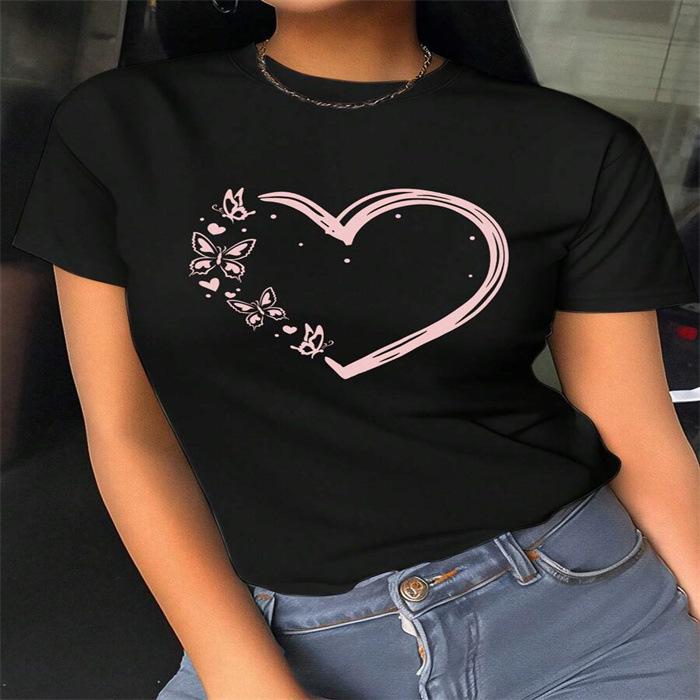 Summer Round Neck Printed Short Sleeved Fashionable Casual Cute Women's T-shirt