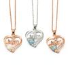 Mom Heart Opal & CZ Pendant Necklace, Mother's Day Gift Rose Gold/Silver Plated Cable Chain Necklace