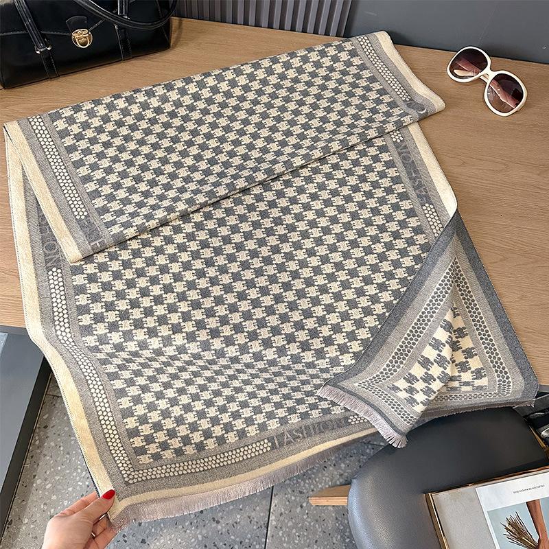 

double-sided imitation cashmere geometric lattice texture printing thickened warm scarf air-conditioned room shawl outside 185