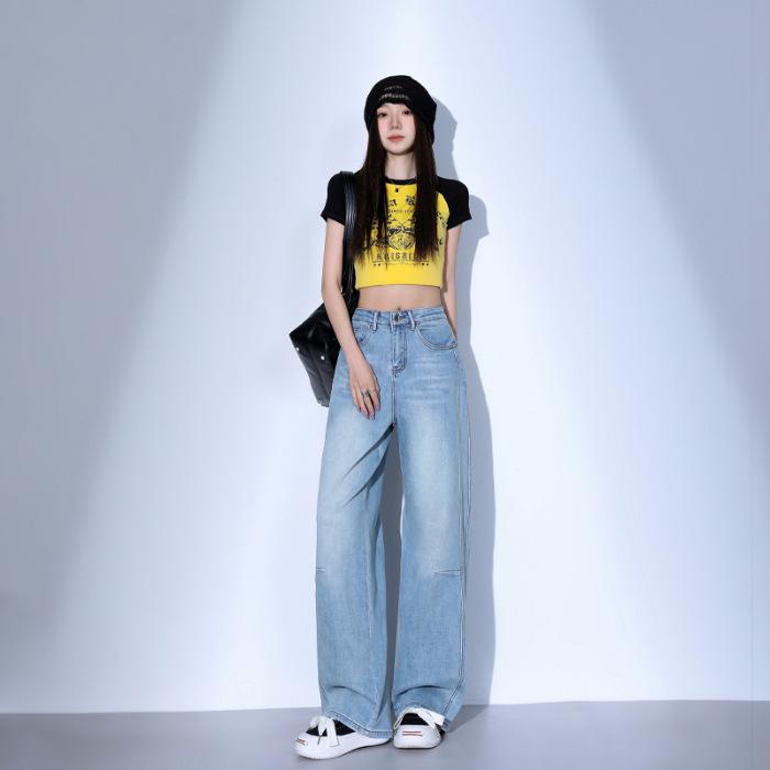 

Широкие джинсы женские весенние с высокой талией Широкие джинсы женские джинсы Свободные прямые джинсы Широкие брюки женские 2XL