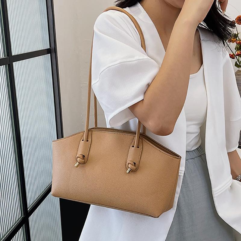 Monochromatic Feminine Large Capacity Shoulder Bag Commuting Tote Retro PU Leather Casual Feminine Bag New